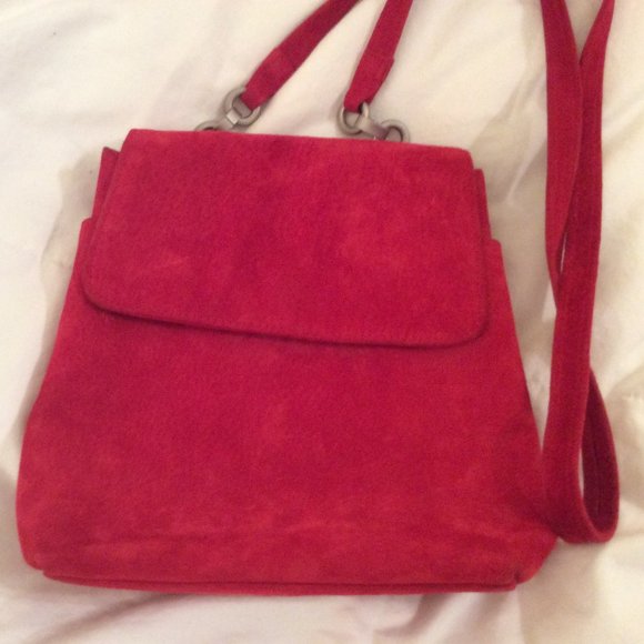 Unknown Bags Vintage Rich Red Suede Crossbody Bag With Pewter